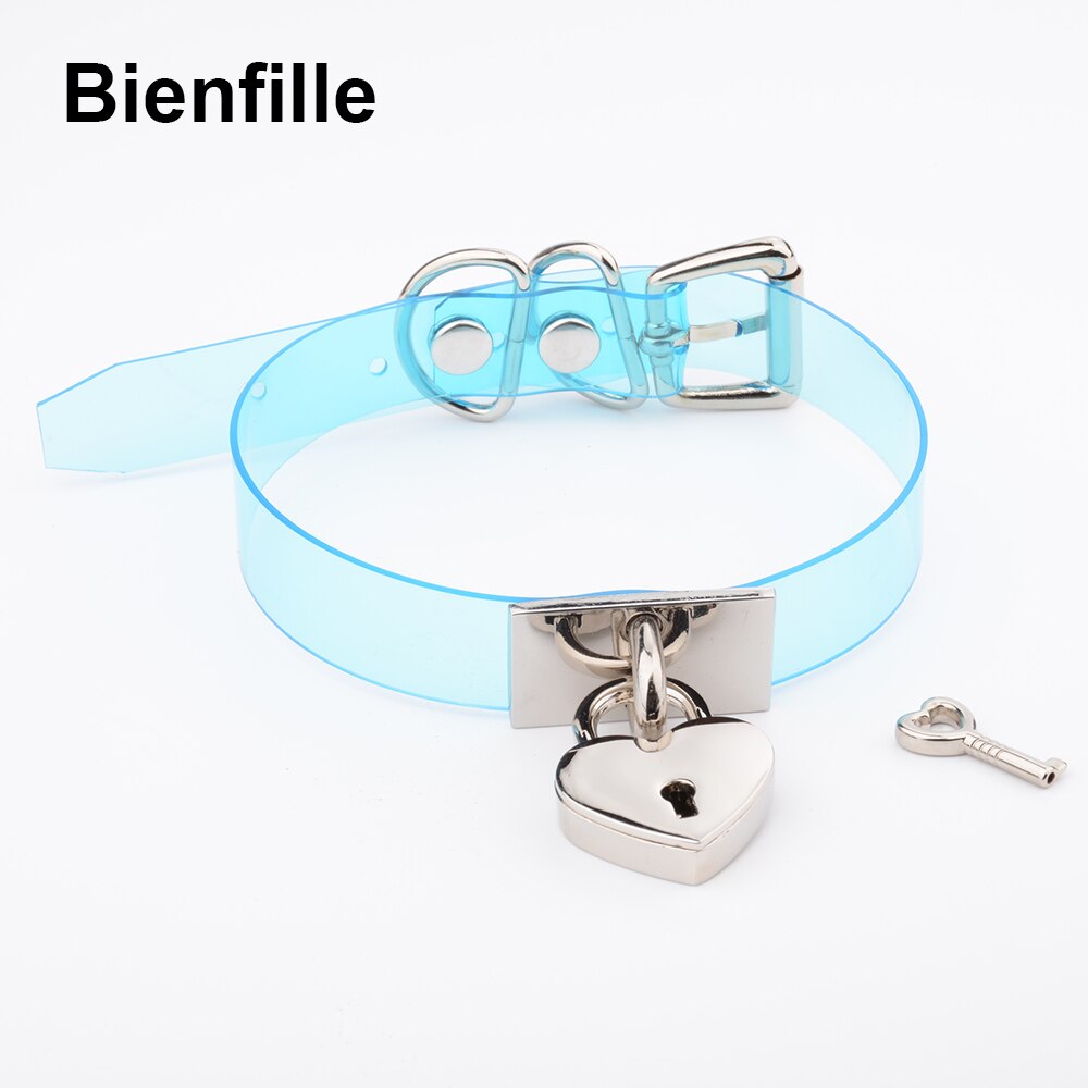 Colorful HandCrafted Bondage BDSM Clear Leather Choker Padlock Punk Fetish  Heart Collar PVC Vinyl Necklace Women Men