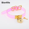 Colorful HandCrafted Bondage BDSM Clear Leather Choker Padlock Punk Fetish  Heart Collar PVC Vinyl Necklace Women Men
