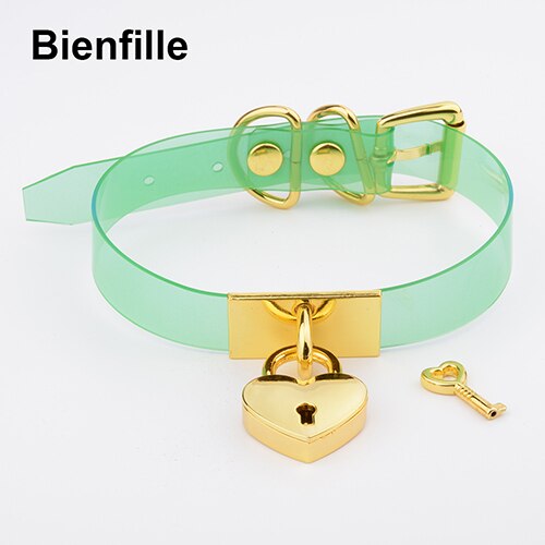 Colorful HandCrafted Bondage BDSM Clear Leather Choker Padlock Punk Fetish  Heart Collar PVC Vinyl Necklace Women Men