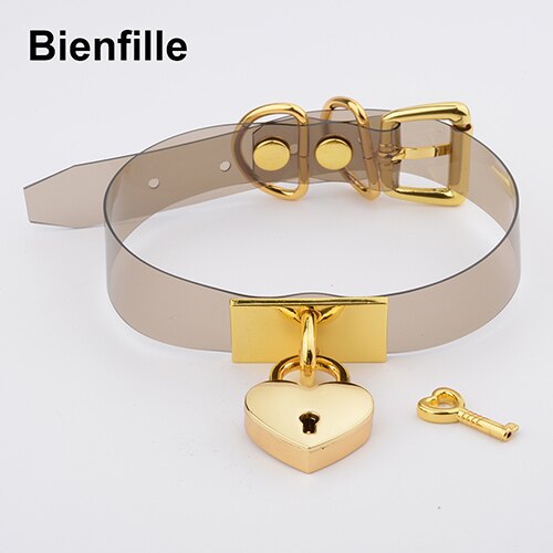 Colorful HandCrafted Bondage BDSM Clear Leather Choker Padlock Punk Fetish  Heart Collar PVC Vinyl Necklace Women Men