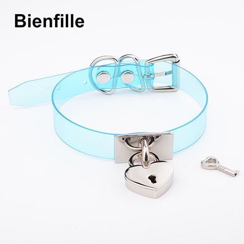 Colorful HandCrafted Bondage BDSM Clear Leather Choker Padlock Punk Fetish  Heart Collar PVC Vinyl Necklace Women Men