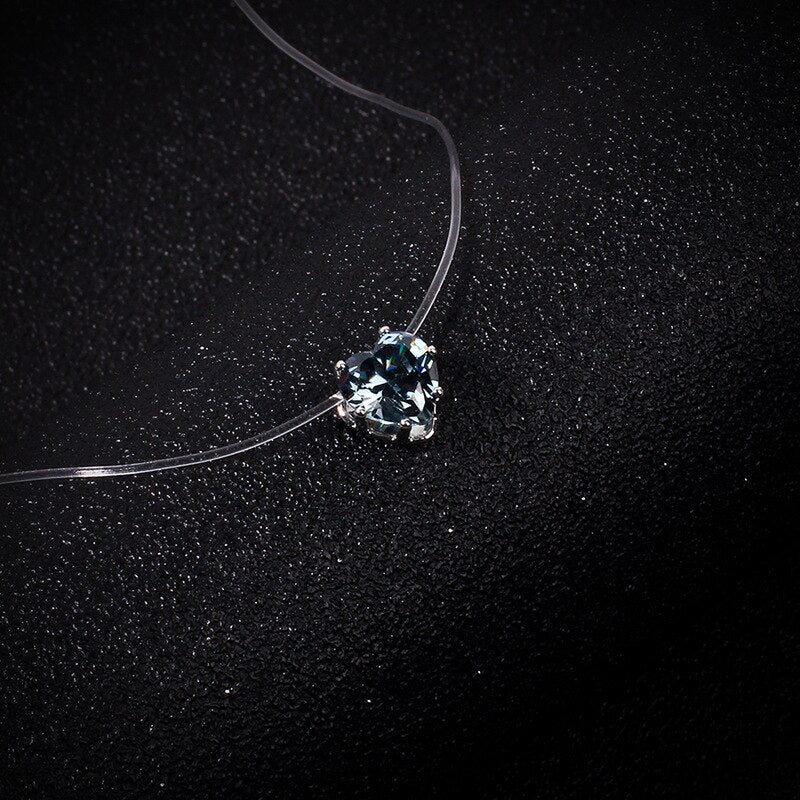 Colorful Heart Crystal CZ Pendant Necklace For Women Transparent Fishing Line Necklace Party Jewelry Gifts