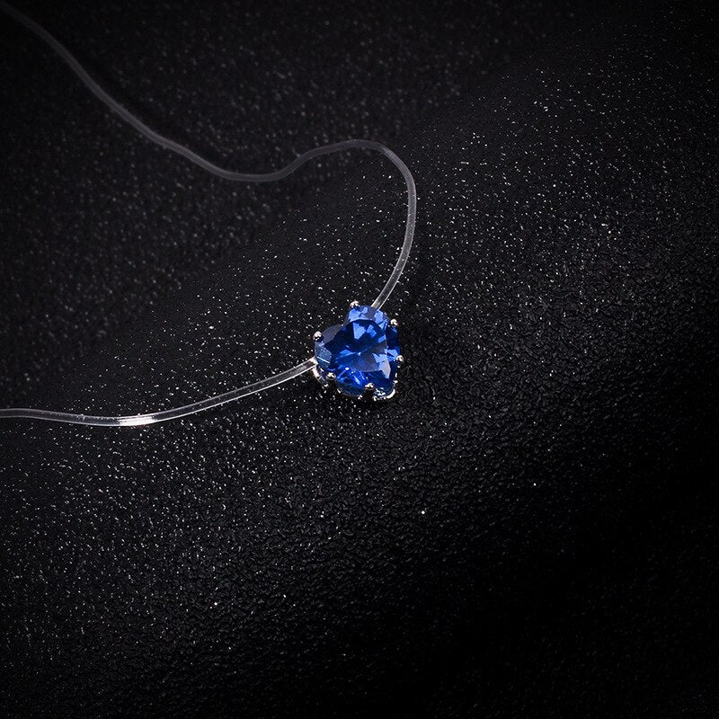 Colorful Heart Crystal CZ Pendant Necklace For Women Transparent Fishing Line Necklace Party Jewelry Gifts