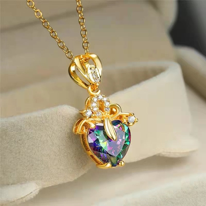 Colorful Heart Zircon Necklace for Women Romantic Cute Pendant Necklaces 2023 Trend Couple Aesthetic Jewelry collares mujer