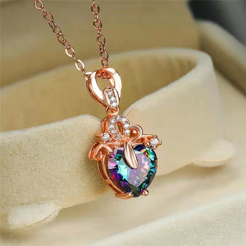 Colorful Heart Zircon Necklace for Women Romantic Cute Pendant Necklaces 2023 Trend Couple Aesthetic Jewelry collares mujer