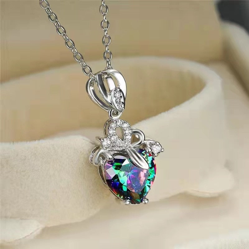 Colorful Heart Zircon Necklace for Women Romantic Cute Pendant Necklaces 2023 Trend Couple Aesthetic Jewelry collares mujer