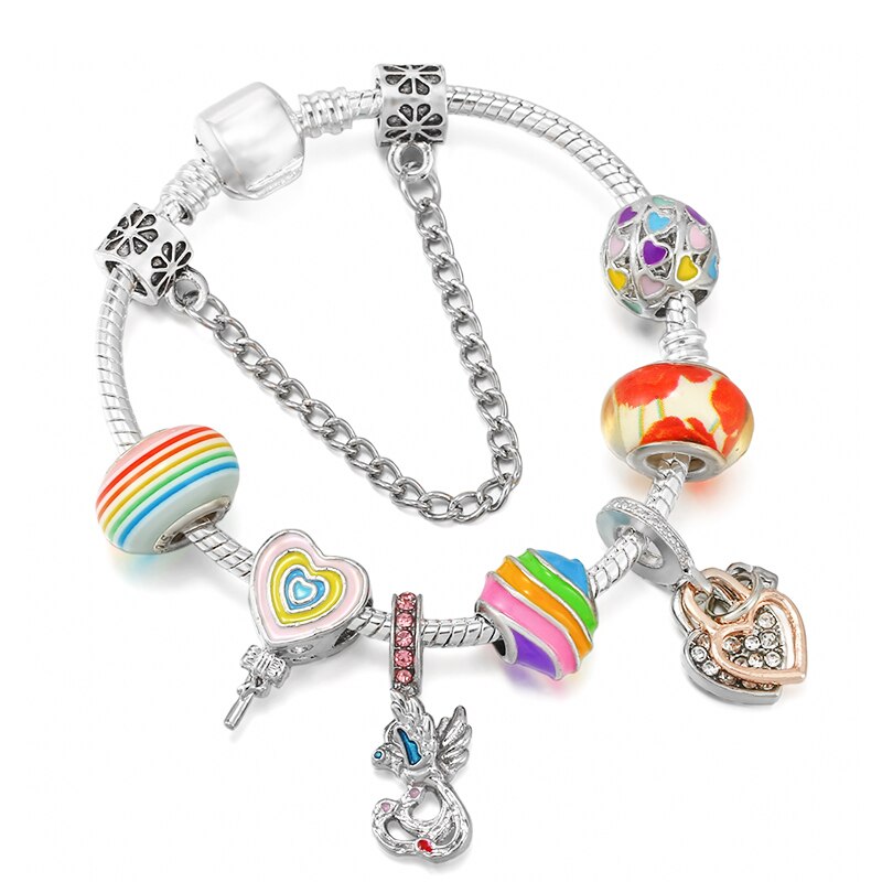 Colorful Lollipops Beads Heart-shaped Pendant Charm Bracelet For Women With Snake Chain Brand Bracelet Jewelry
