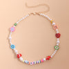 Colorful Mushroom Fruit Smiley Love Pattern Choker Bohemia Short Necklace White Imitation Pearl Zinc Alloy Beaded Necklace