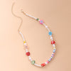 Colorful Mushroom Fruit Smiley Love Pattern Choker Bohemia Short Necklace White Imitation Pearl Zinc Alloy Beaded Necklace