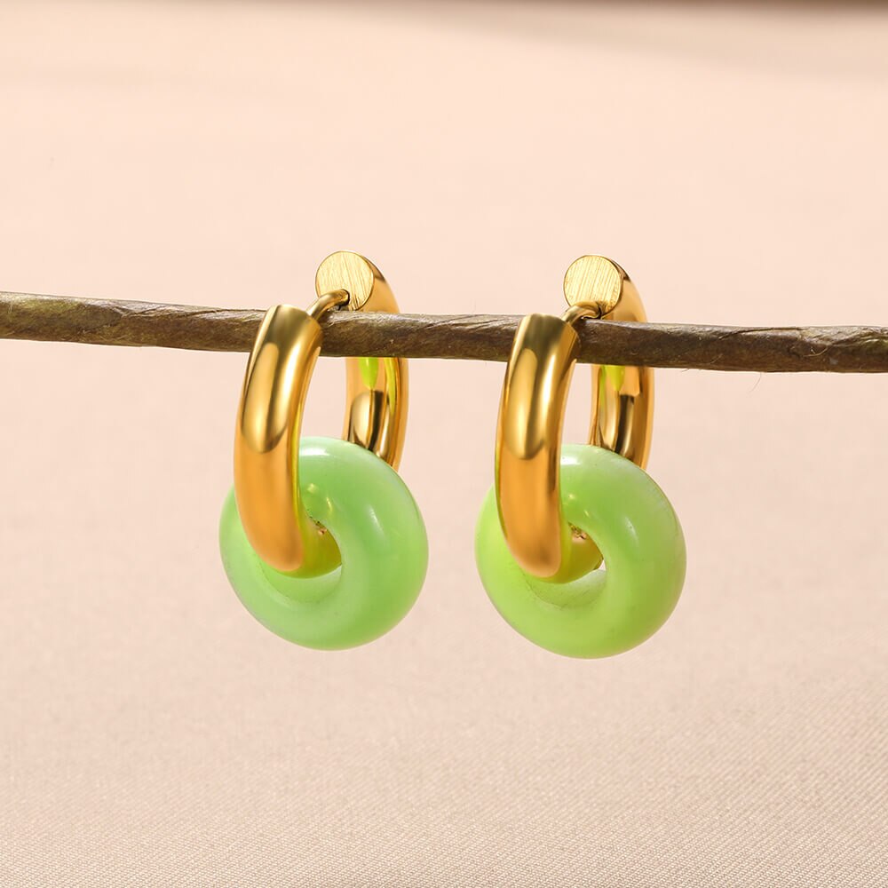 Colorful Opal Round Earrings for Women Stainless Steel Dangle Drop Earring 2023 Trend Wedding Jewelry Christmas Gift