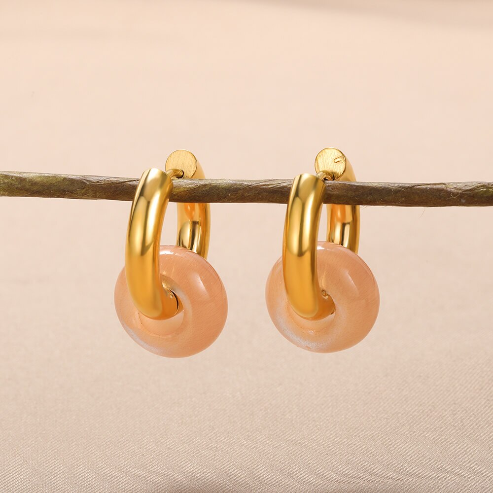 Colorful Opal Round Earrings for Women Stainless Steel Dangle Drop Earring 2023 Trend Wedding Jewelry Christmas Gift