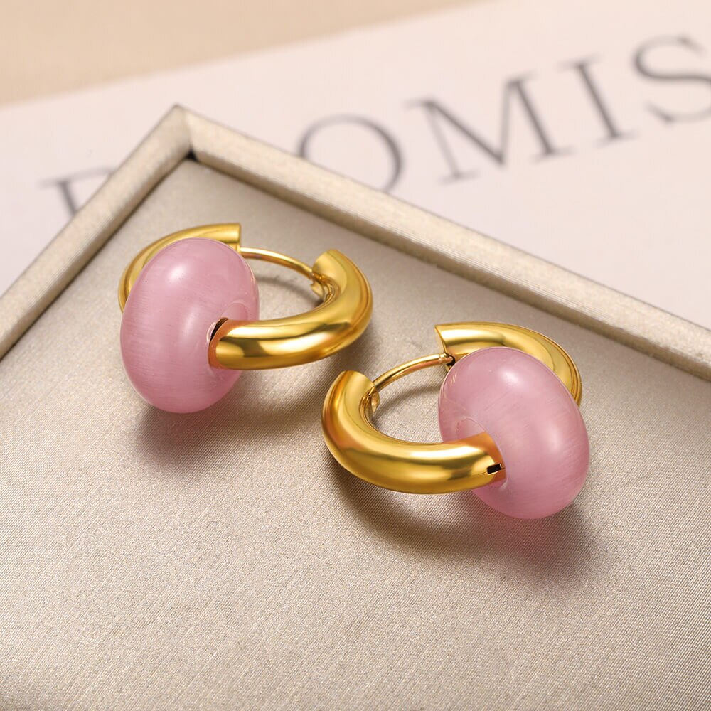 Colorful Opal Round Earrings for Women Stainless Steel Dangle Drop Earring 2023 Trend Wedding Jewelry Christmas Gift