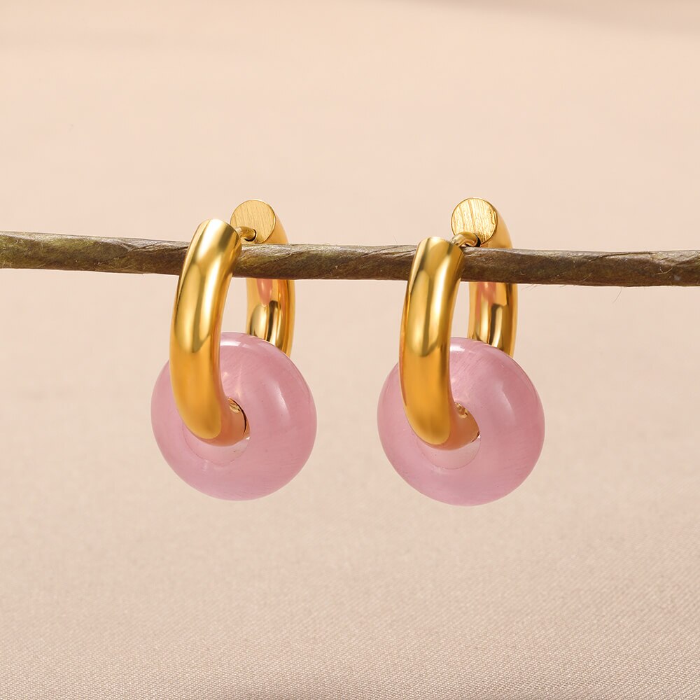Colorful Opal Round Earrings for Women Stainless Steel Dangle Drop Earring 2023 Trend Wedding Jewelry Christmas Gift