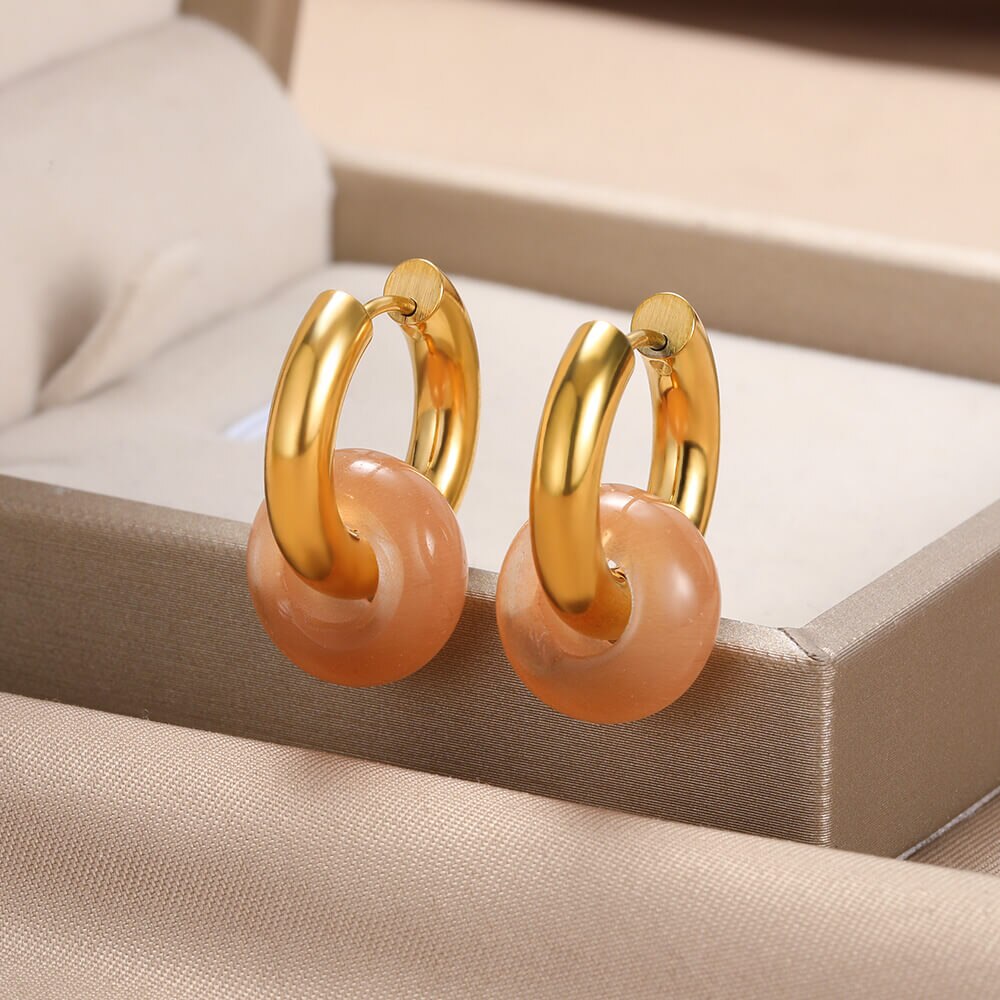 Colorful Opal Round Earrings for Women Stainless Steel Dangle Drop Earring 2023 Trend Wedding Jewelry Christmas Gift