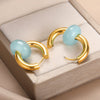 Colorful Opal Round Earrings for Women Stainless Steel Dangle Drop Earring 2023 Trend Wedding Jewelry Christmas Gift