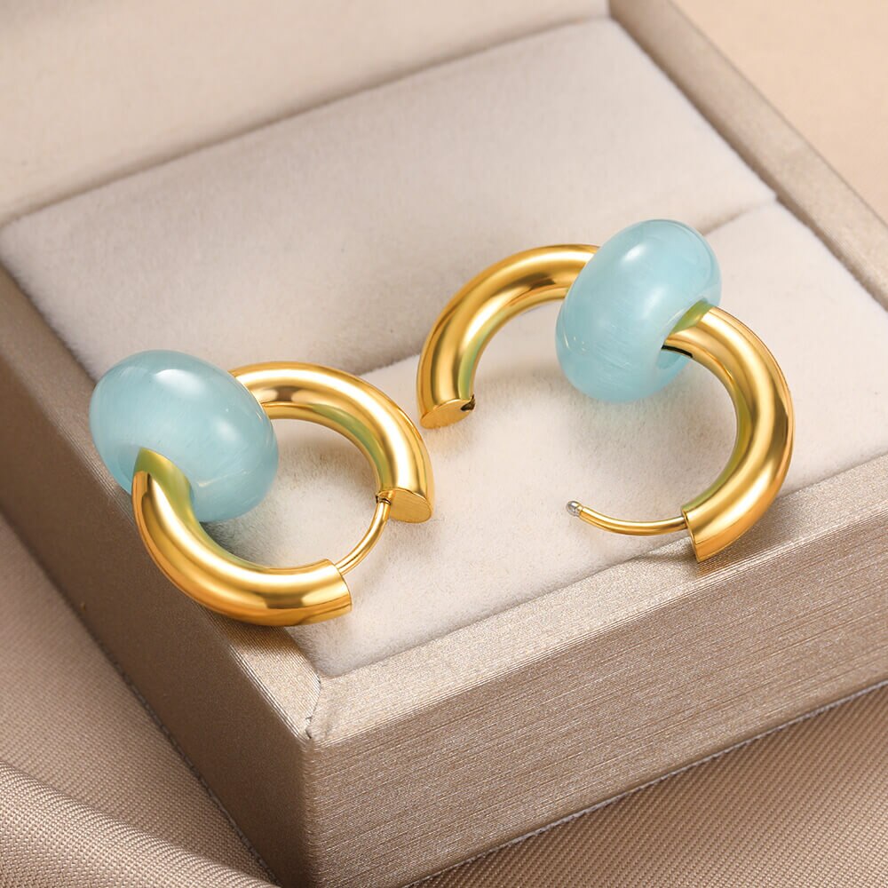 Colorful Opal Round Earrings for Women Stainless Steel Dangle Drop Earring 2023 Trend Wedding Jewelry Christmas Gift