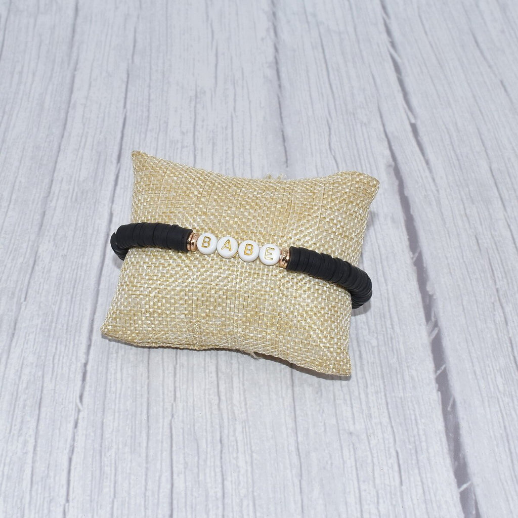 Colorful Polymer Clay Disc Brush Gold Zinc Alloy Metal Spacers  Words FAITH BREATHE MAMA BELIEVE  stretch Bracelet For Women