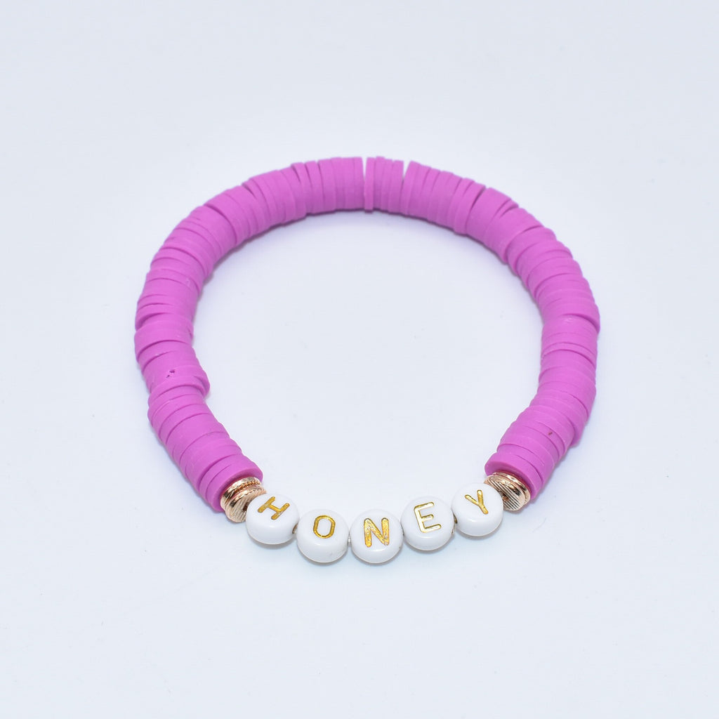 Colorful Polymer Clay Disc Brush Gold Zinc Alloy Metal Spacers  Words FAITH BREATHE MAMA BELIEVE  stretch Bracelet For Women