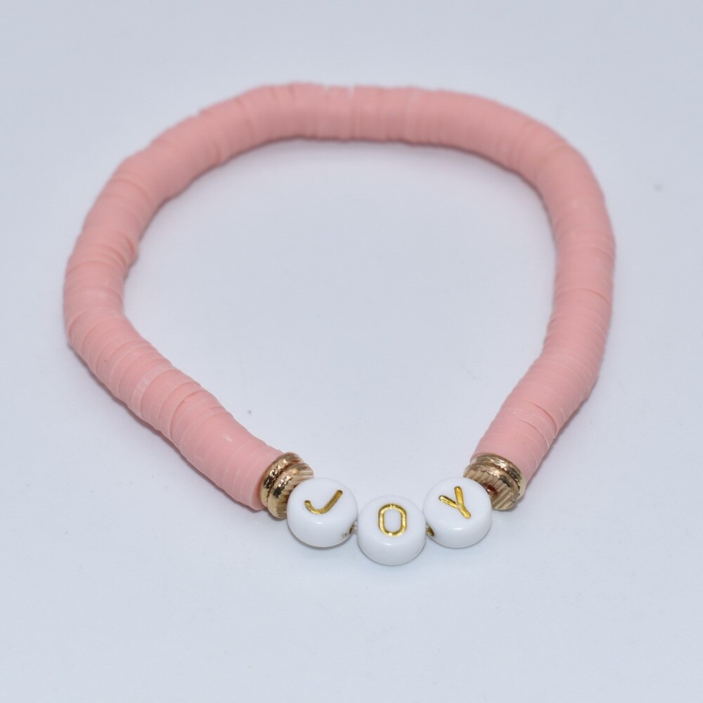 Colorful Polymer Clay Disc Brush Gold Zinc Alloy Metal Spacers  Words FAITH BREATHE MAMA BELIEVE  stretch Bracelet For Women