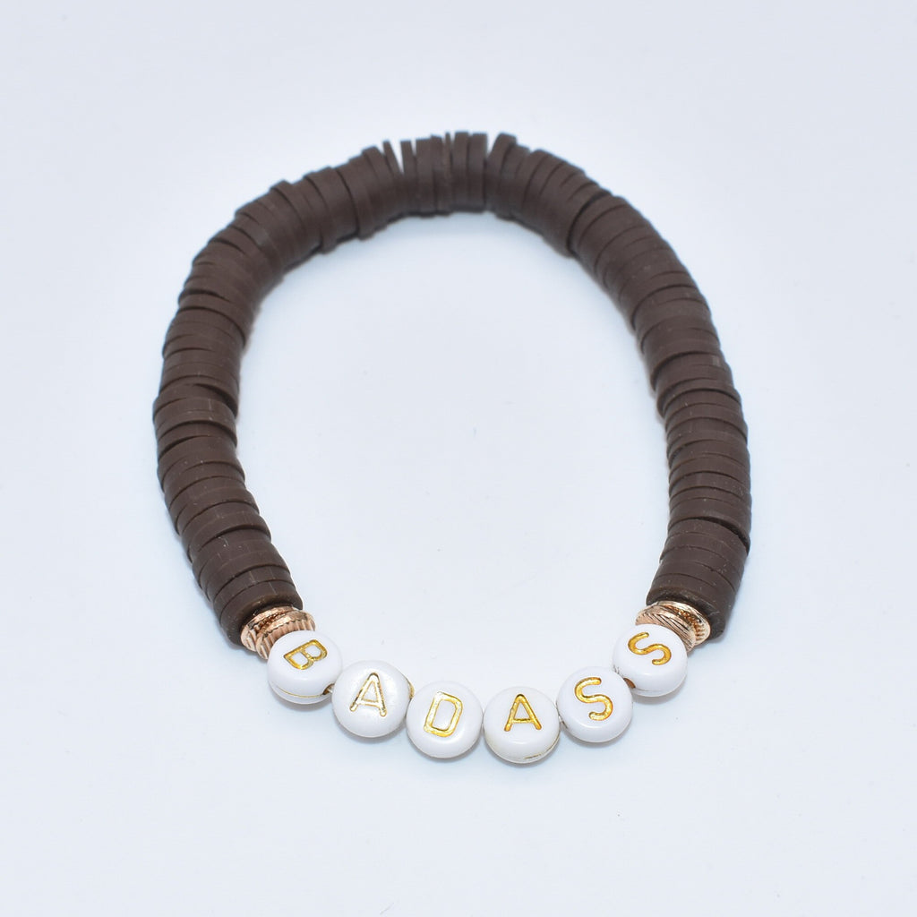 Colorful Polymer Clay Disc Brush Gold Zinc Alloy Metal Spacers  Words FAITH BREATHE MAMA BELIEVE  stretch Bracelet For Women