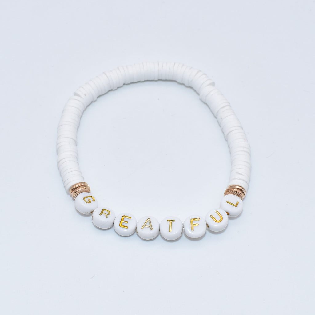 Colorful Polymer Clay Disc Brush Gold Zinc Alloy Metal Spacers  Words FAITH BREATHE MAMA BELIEVE  stretch Bracelet For Women