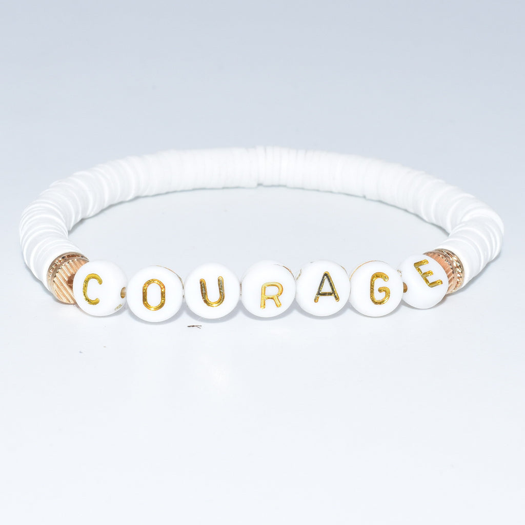 Colorful Polymer Clay Disc Brush Gold Zinc Alloy Metal Spacers  Words FAITH BREATHE MAMA BELIEVE  stretch Bracelet For Women