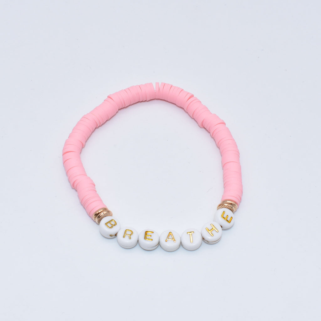 Colorful Polymer Clay Disc Brush Gold Zinc Alloy Metal Spacers  Words FAITH BREATHE MAMA BELIEVE  stretch Bracelet For Women