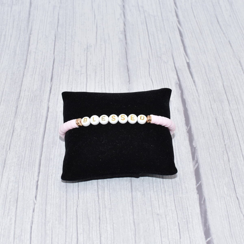 Colorful Polymer Clay Disc Brush Gold Zinc Alloy Metal Spacers  Words FAITH BREATHE MAMA BELIEVE  stretch Bracelet For Women