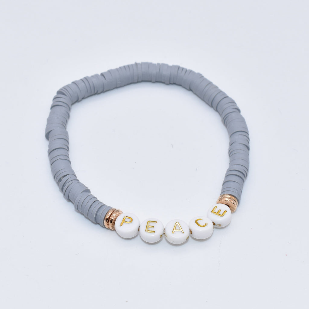 Colorful Polymer Clay Disc Brush Gold Zinc Alloy Metal Spacers  Words FAITH BREATHE MAMA BELIEVE  stretch Bracelet For Women