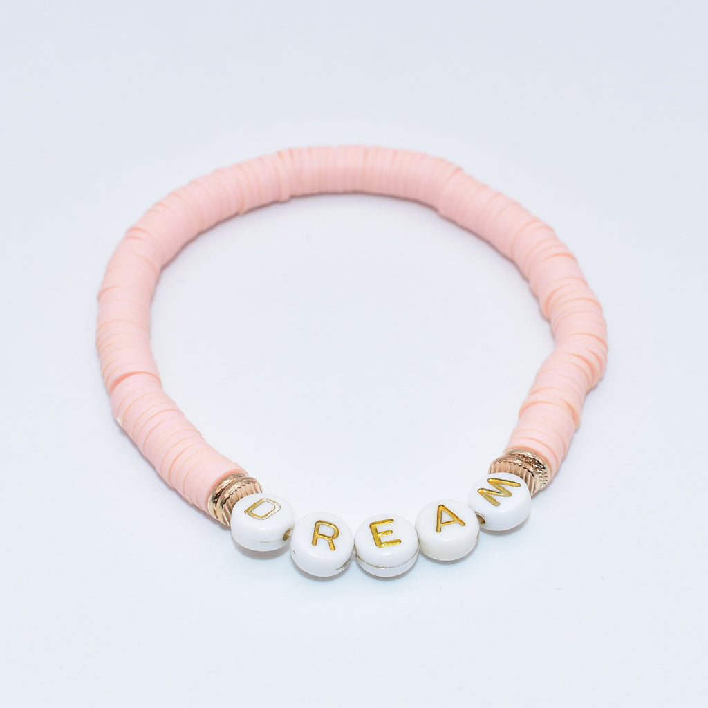 Colorful Polymer Clay Disc Brush Gold Zinc Alloy Metal Spacers  Words FAITH BREATHE MAMA BELIEVE  stretch Bracelet For Women