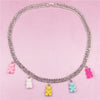 Colorful Rainbow Cute Jelly Bear Gummy Bling Necklaces Pendant for Women Girls Cool Punk Hip Hop Resin Necklaces Accessories