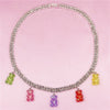 Colorful Rainbow Cute Jelly Bear Gummy Bling Necklaces Pendant for Women Girls Cool Punk Hip Hop Resin Necklaces Accessories