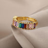 Colorful Rainbow Zircon Rings For Women Luxury Open Adjustable Wide Finger Ring Engagement Wedding Band Jewerly Lady Couple Gift