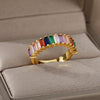 Colorful Rainbow Zircon Rings For Women Luxury Open Adjustable Wide Finger Ring Engagement Wedding Band Jewerly Lady Couple Gift