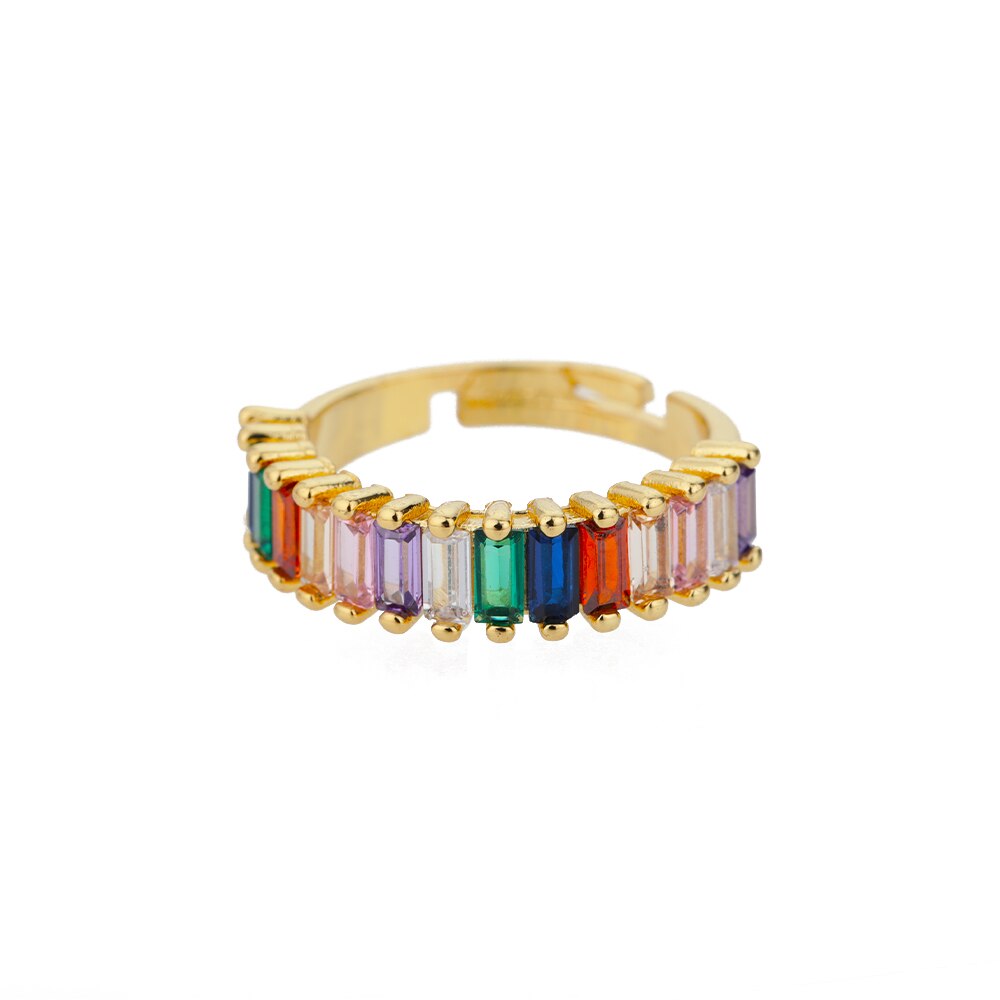 Colorful Rainbow Zircon Rings For Women Luxury Open Adjustable Wide Finger Ring Engagement Wedding Band Jewerly Lady Couple Gift