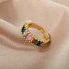 Colorful Rainbow Zircon Rings For Women Luxury Open Adjustable Wide Finger Ring Engagement Wedding Band Jewerly Lady Couple Gift