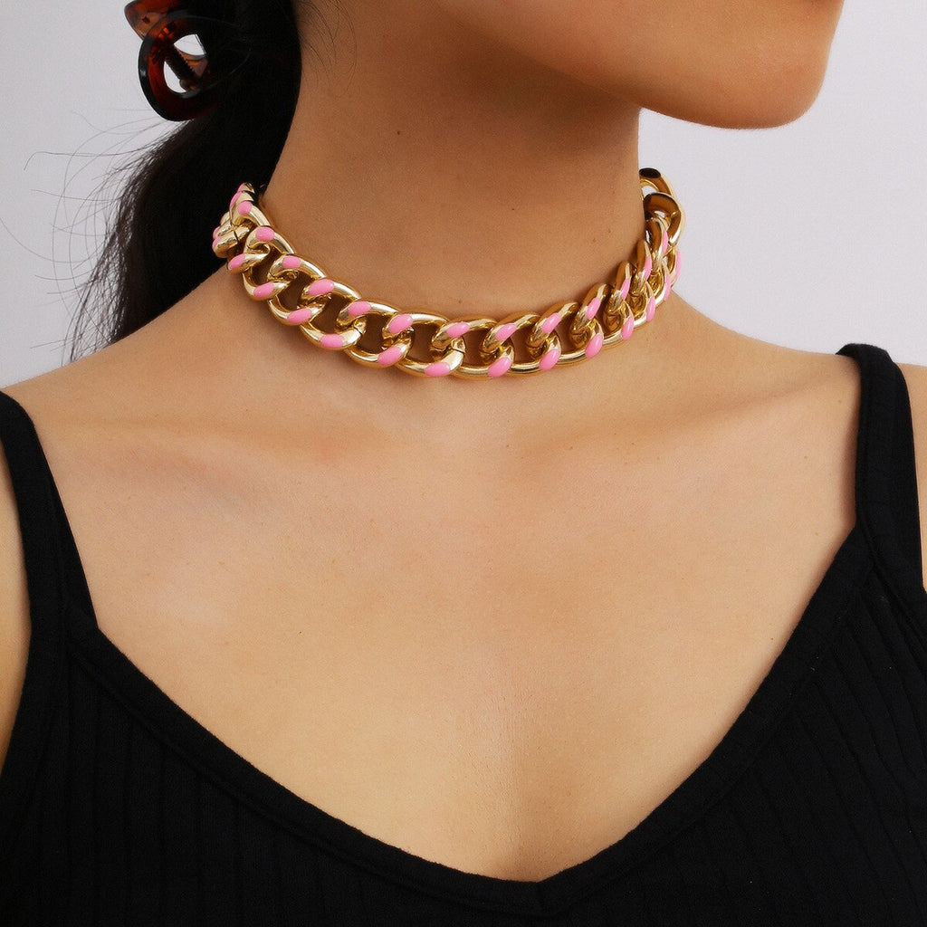 Colorful Rock Punk Clavicle Chain Necklaces Jewelry Hyperbole Geometric Chain Choker For Women Trendy Hip Hop Accessories