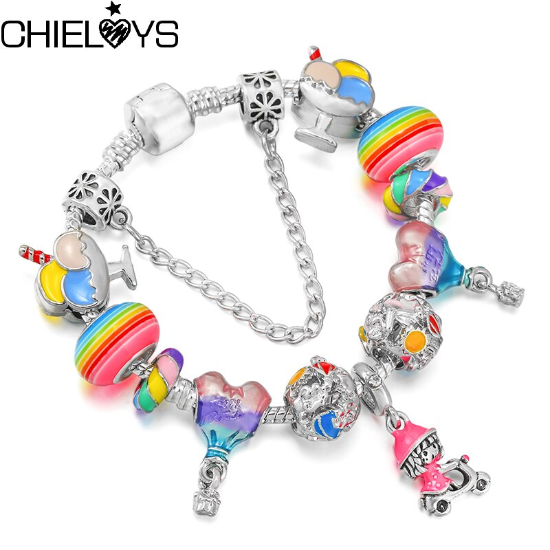 Colorful Romantic Air Balloon Beads Pendant Charm Bracelet For Women And Snake Chain Brand Bracelet Girl Jewelry