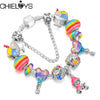 Colorful Romantic Air Balloon Beads Pendant Charm Bracelet For Women And Snake Chain Brand Bracelet Girl Jewelry
