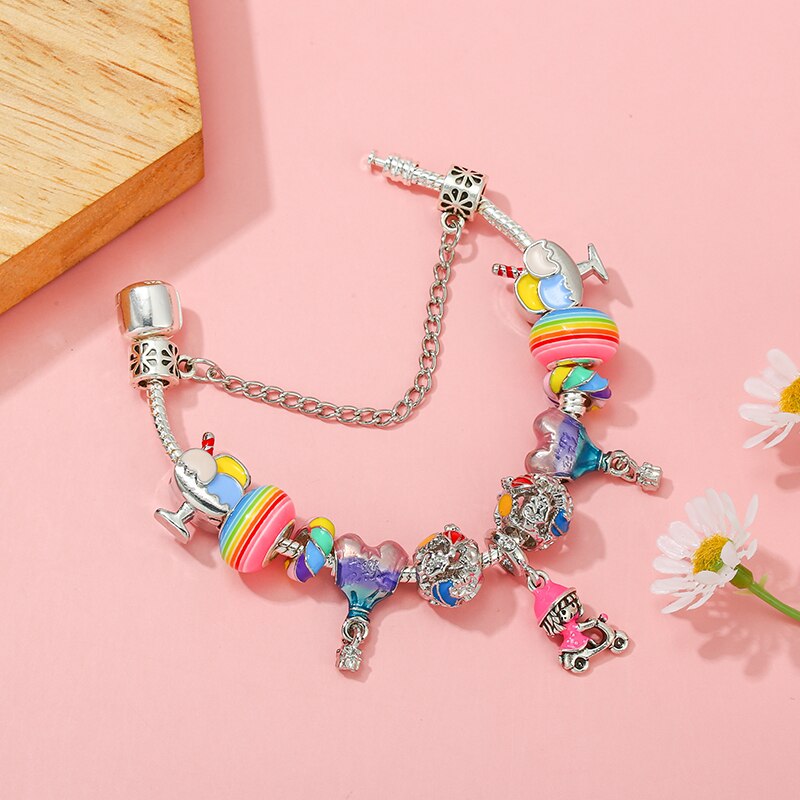 Colorful Romantic Air Balloon Beads Pendant Charm Bracelet For Women And Snake Chain Brand Bracelet Girl Jewelry