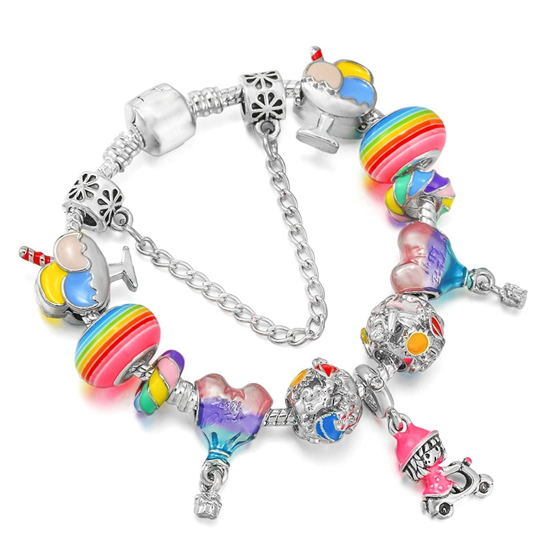 Colorful Romantic Air Balloon Beads Pendant Charm Bracelet For Women And Snake Chain Brand Bracelet Girl Jewelry