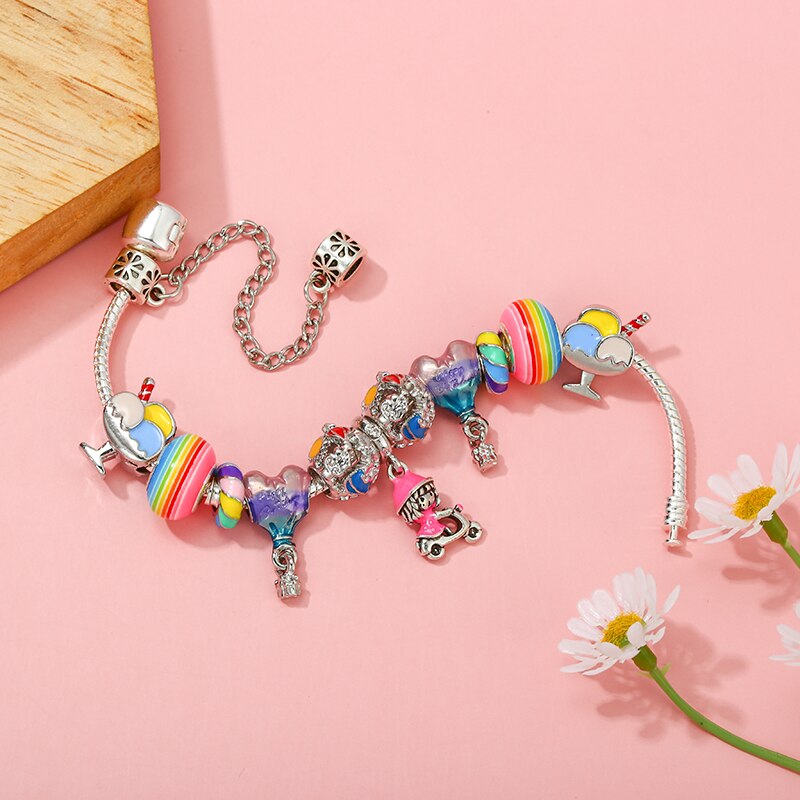 Colorful Romantic Air Balloon Beads Pendant Charm Bracelet For Women And Snake Chain Brand Bracelet Girl Jewelry