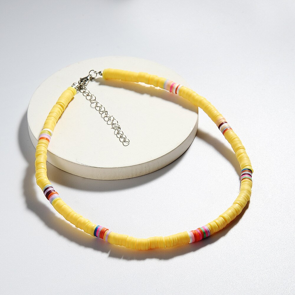 Colorful Soft Ceramics Clay Hollow Circle Beading Handmade Simple Red Yellow Purple Orange White Black Choker Necklace for Women