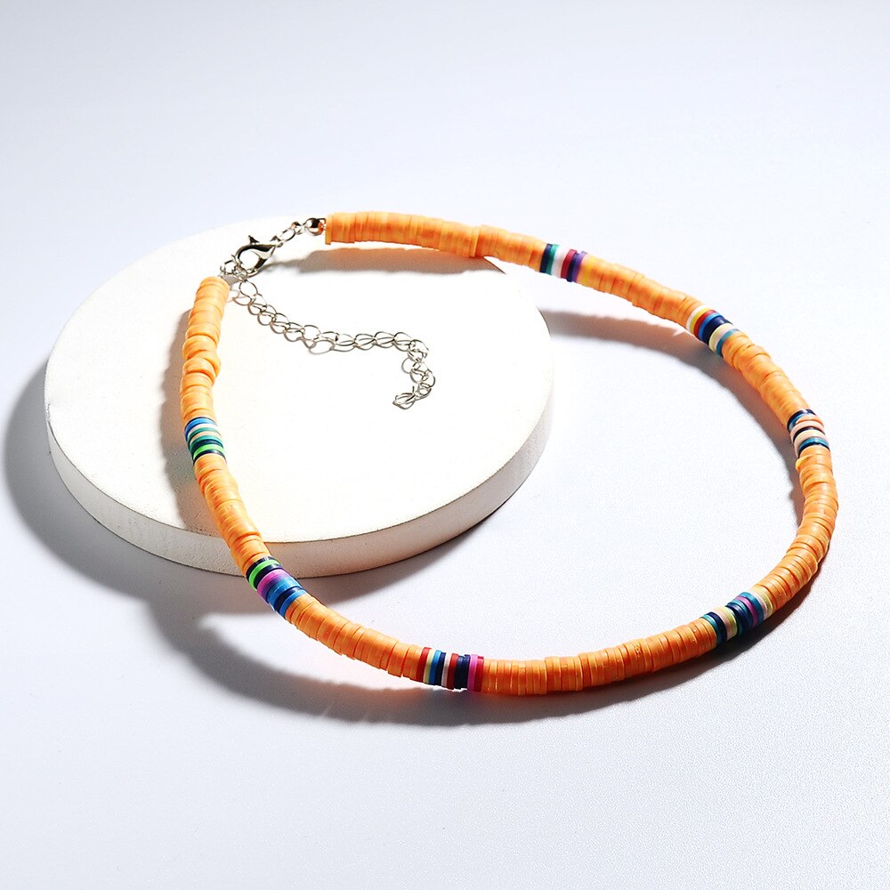 Colorful Soft Ceramics Clay Hollow Circle Beading Handmade Simple Red Yellow Purple Orange White Black Choker Necklace for Women