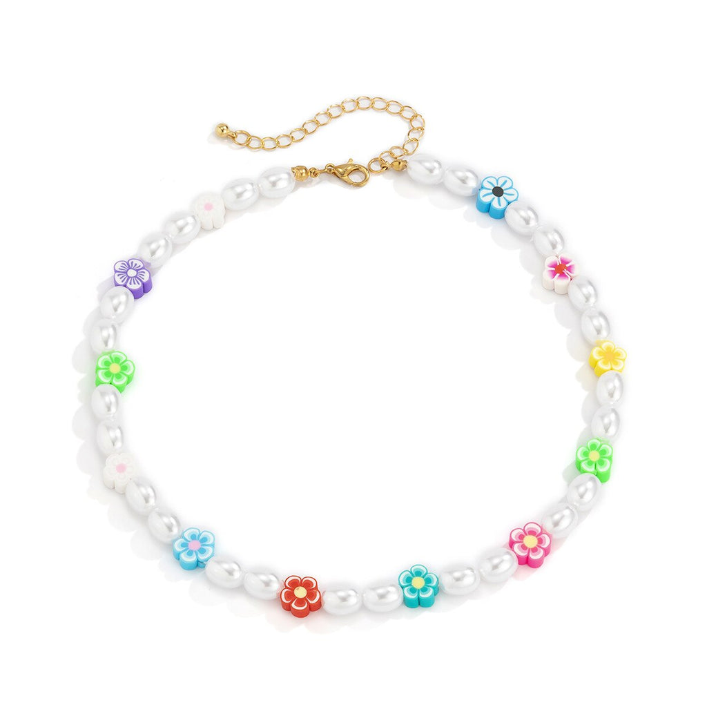 Colorful Soft Clay Flower Pearl Beaded Necklace Ethnic Star Unusual Necklaces 2021 Trend Punk Clothing Choker On The Neck