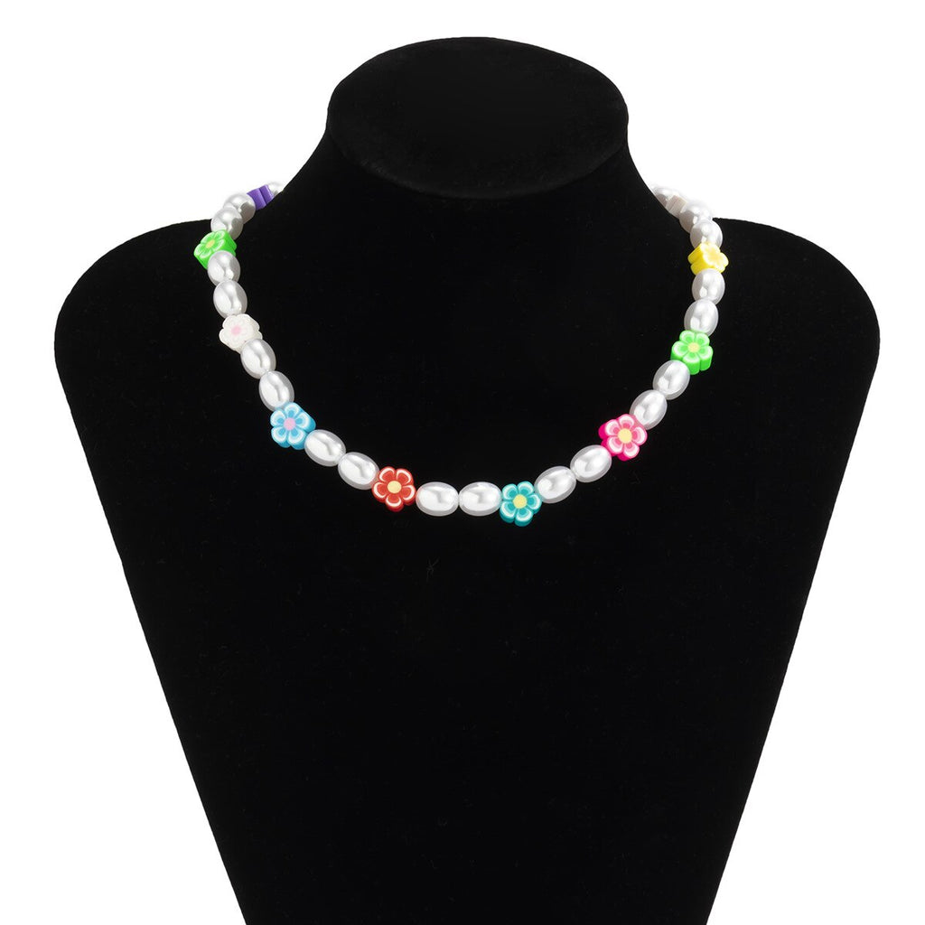 Colorful Soft Clay Flower Pearl Beaded Necklace Ethnic Star Unusual Necklaces 2021 Trend Punk Clothing Choker On The Neck