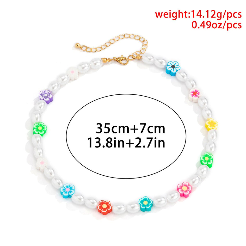 Colorful Soft Clay Flower Pearl Beaded Necklace Ethnic Star Unusual Necklaces 2021 Trend Punk Clothing Choker On The Neck