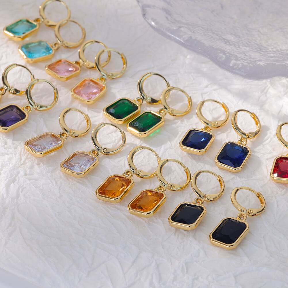 Colorful Stainless Steel Drop Dangle Earrings for Women Gold Plated Cubic Zirconia Square Earrings Aesthetic Jewerly pendientes