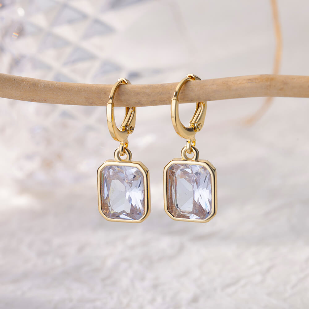 Colorful Stainless Steel Drop Dangle Earrings for Women Gold Plated Cubic Zirconia Square Earrings Aesthetic Jewerly pendientes