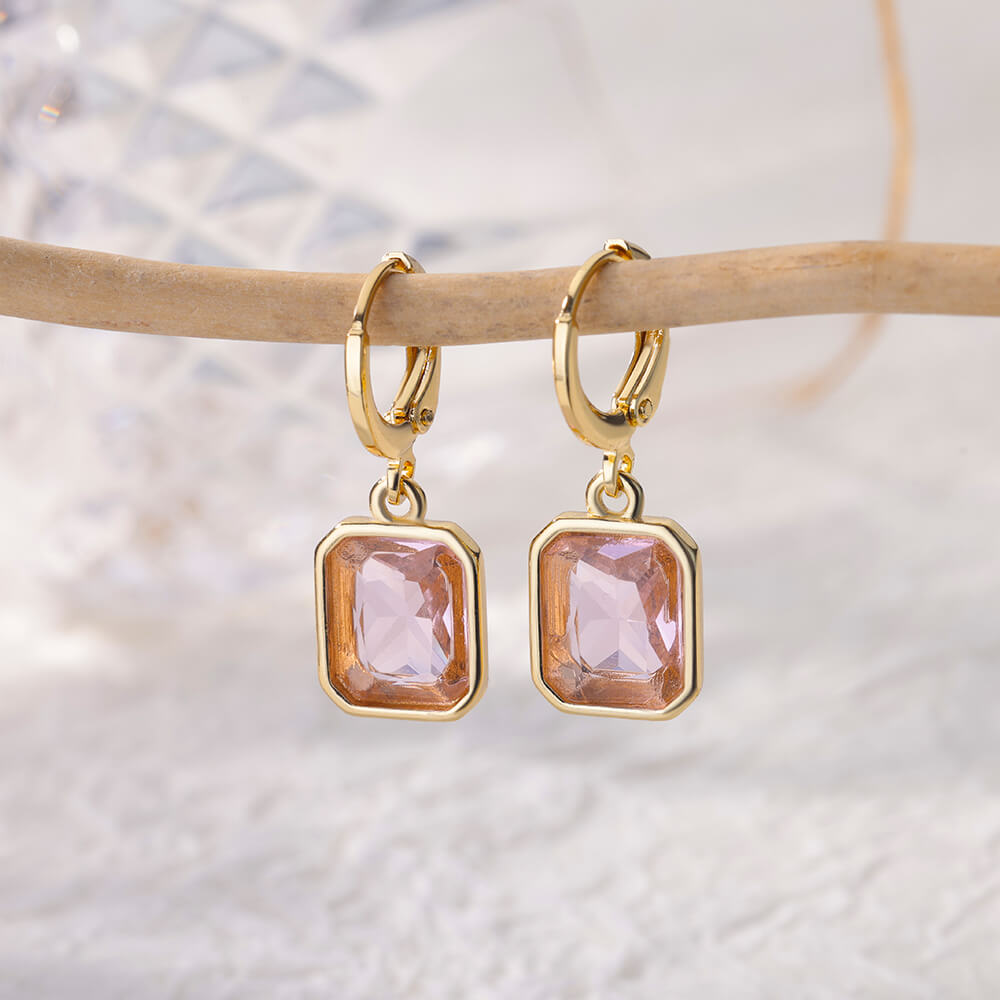 Colorful Stainless Steel Drop Dangle Earrings for Women Gold Plated Cubic Zirconia Square Earrings Aesthetic Jewerly pendientes